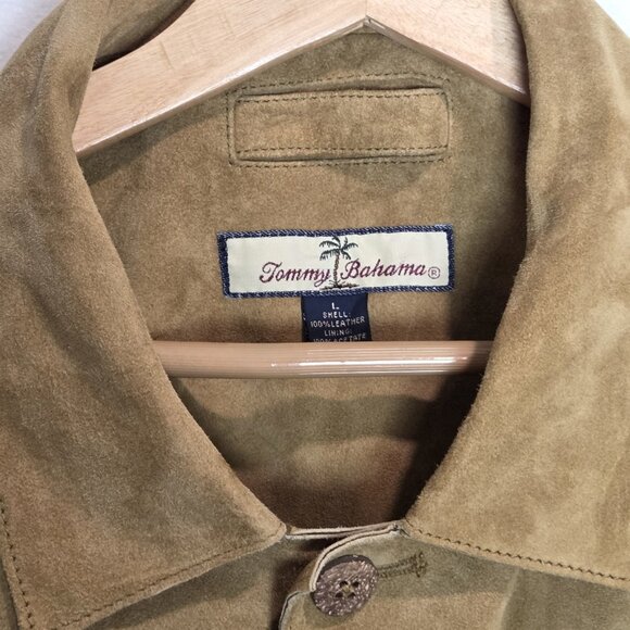 Vtg Tommy Bahama Jacket Mens Large Tan Brown Suede Button Chore Barn Pockets - Picture 5 of 9